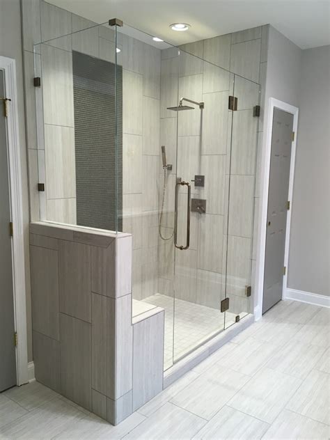 Ultra Clear Frameless Glass Shower Enclosure With 90 Degree Half Wall