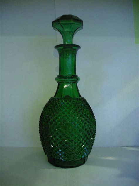 beautiful vintage retro modern green glass decanter
