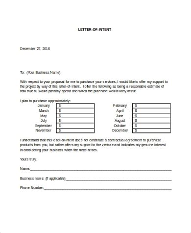 sample letter  intent format   ms word
