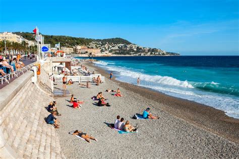 plage blue beach  nice france editorial stock photo image