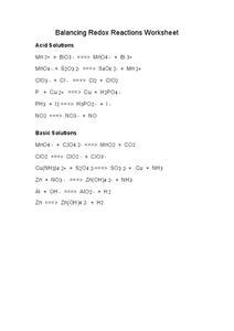 balancing redox reactions worksheet   higher ed lesson planet