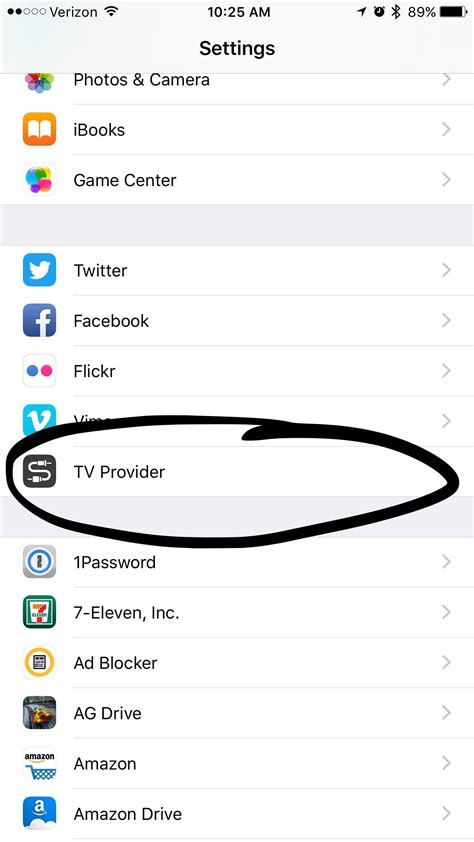 tv provider setting showing   settings iphone