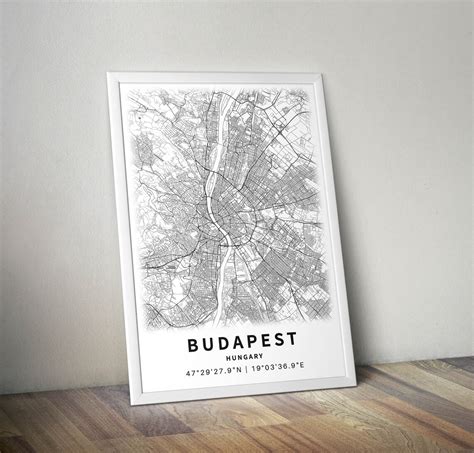 afdrukbare kaart van boedapest hongarije met straatnamen etsy