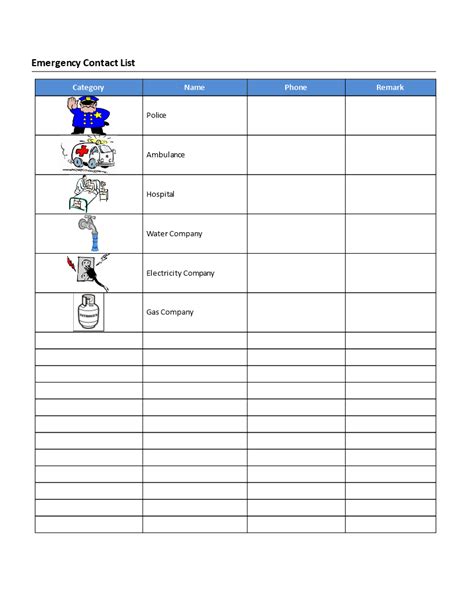 printable emergency contact list excel templates