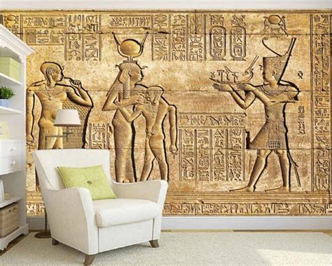 Custom Silk Material Wallpaper Hd Egyptian Reliefs Mural Mythology