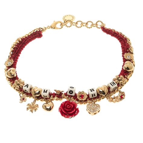 dolce and gabbana amore red woven gold tone choker necklace for sale at