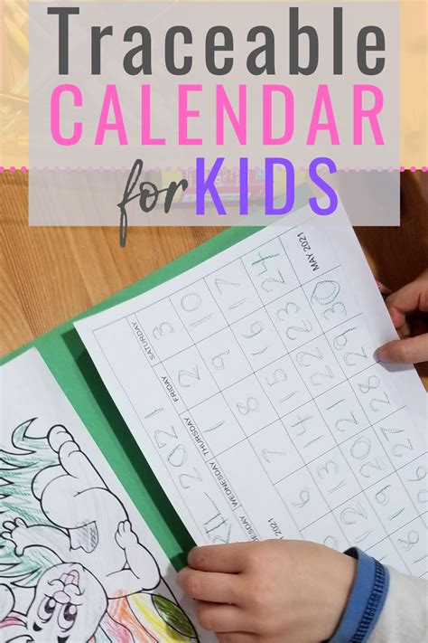 printable calendar  kids  traceable calendar  kindergarten