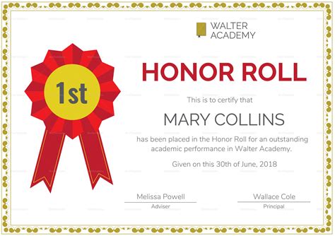 honor roll certificate design template  psd word publisher