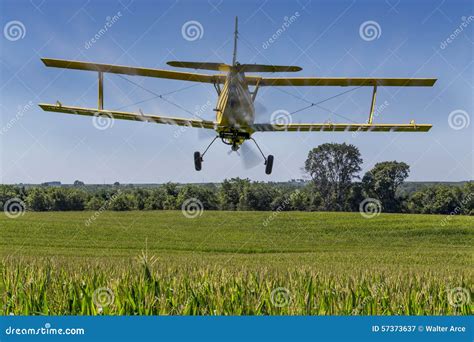 yellow crop duster stock image image  biplane chemicals