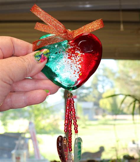 Heart Christmas Ornament Fused Glass Christmas Ornament Etsy Uk