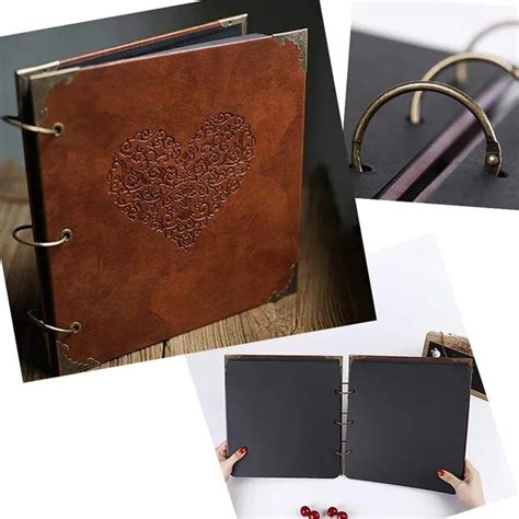 Vintage Three Ring Binder Picture Photo Album Heart Shaped Leather