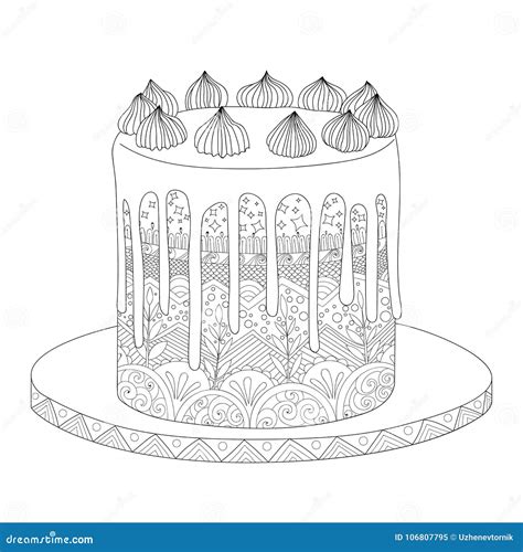 cake  coloring book stock vector illustration  hand
