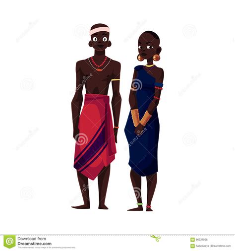 hombre y mujer aborígenes negros nativos de la tribu africana ilustración del vector