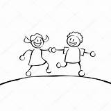 Kids Holding Hands Two Stock Drawing Cartoon Vector Illustration Cute Getdrawings Depositphotos sketch template