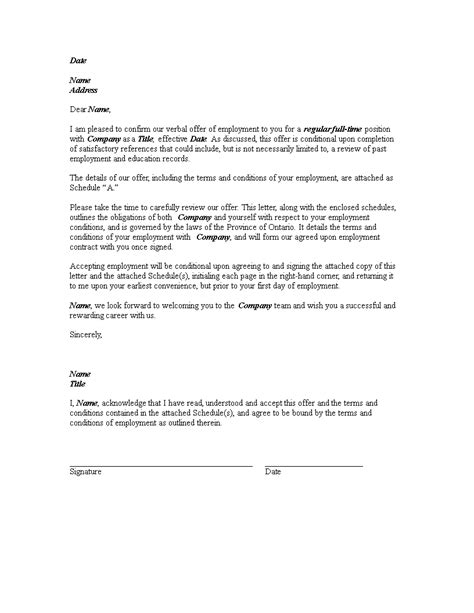 employment contract offer letter templates  allbusinesstemplatescom