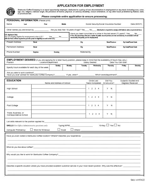 Starbucks Application Form Edit Fill Sign Online Handypdf