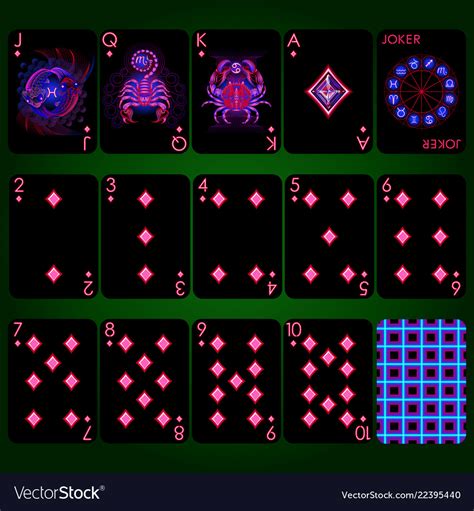 playing cards series neon zodiac signs diamond vector image