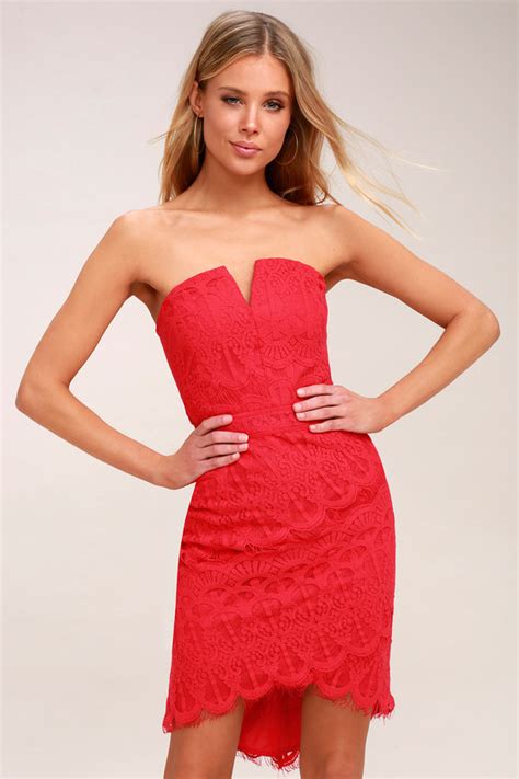 sexy red lace dress strapless lace dress bodycon dress lulus