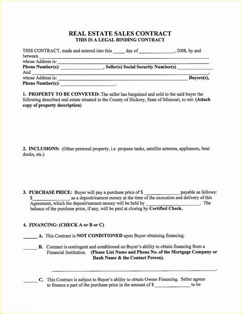 real estate sales agreement template   blank sales contract