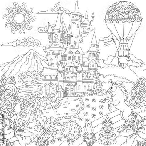 fairy tale concept fairytale landscape  vintage castle unicorn