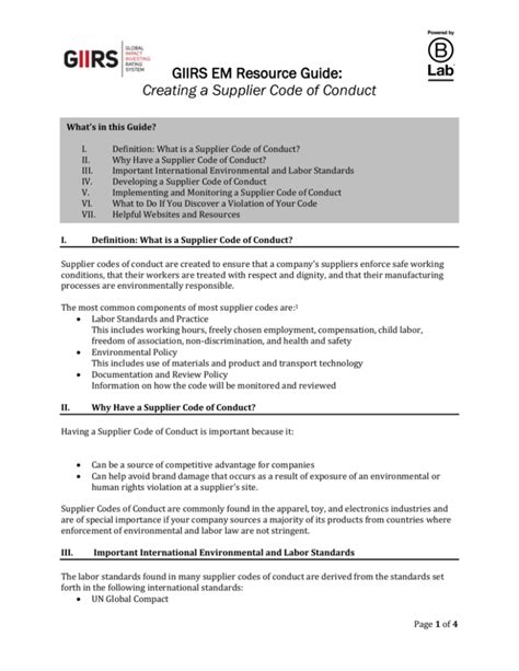 creating  supplier code  conduct