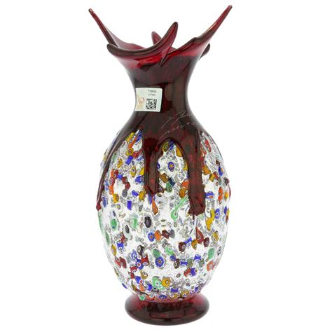Murano Glass Vases Murano Millefiori Art Glass Spiky Amphora Vase Red
