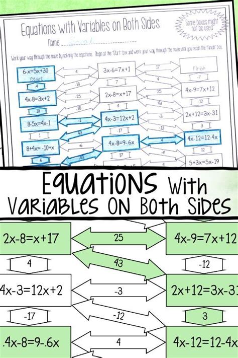 solving equations  variables   sides worksheet maze