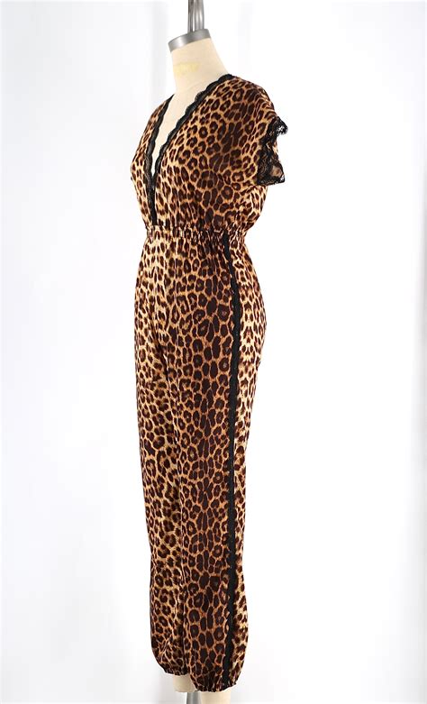 70s Leopard Print Jumpsuit Vintage Hellcat Cheetah Print Polyester