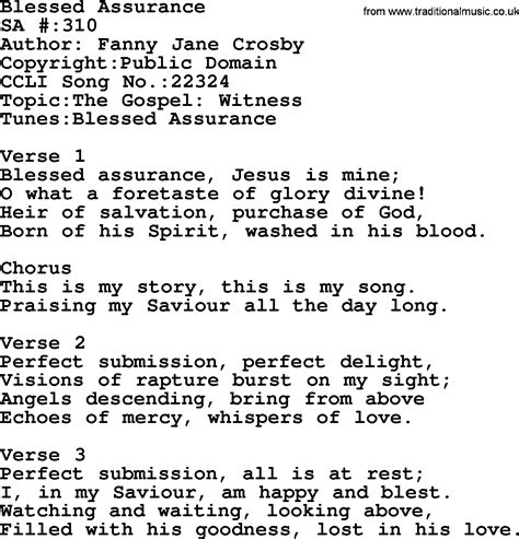 salvation army hymnal song blessed assurance  lyrics