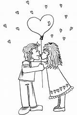Kissing Coloring Girl Boy Valentines Heart Book Balloon Under Printables Pages Open Print Click sketch template