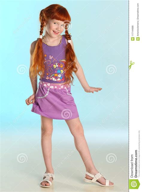 little redhead pre teen fashion girl model in a summer