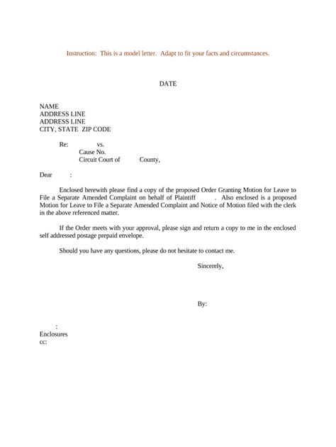 sample letter  amended complaint  template pdffiller