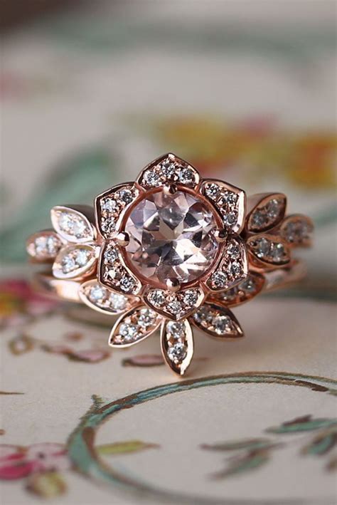 Tourmaline And Diamonds Flower Unique Engagement Ring Set Flower Diamond