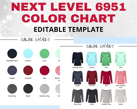 level  color chart editablenext level raglan etsy uk