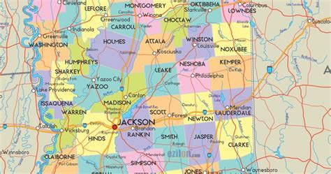 map  state  mississippi  cities towns  counties includes state roads united