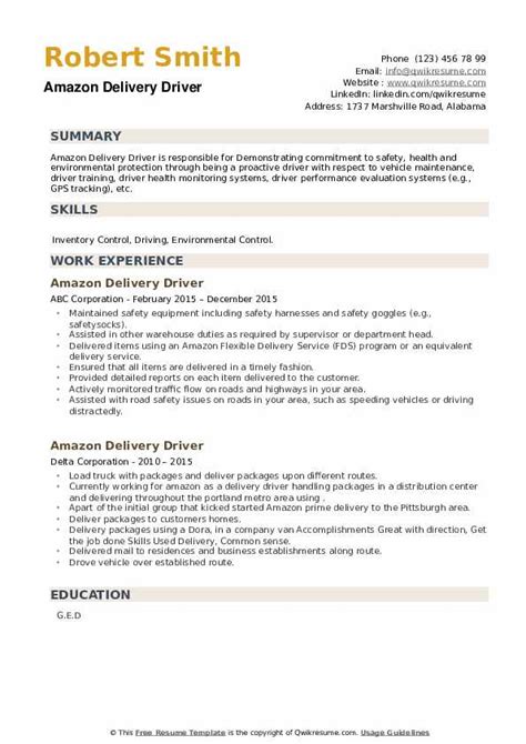 amazon delivery driver resume samples qwikresume
