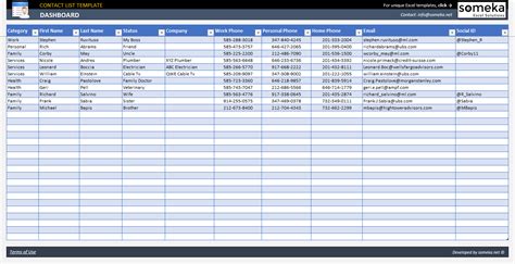 excel contact list template contact  template