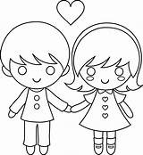 Coloring Boy Girl Kids Pages Valentine Little Drawing Clipart Cartoon Girls Template Draw Cute Holding Color Valentines Clip Child Colouring sketch template