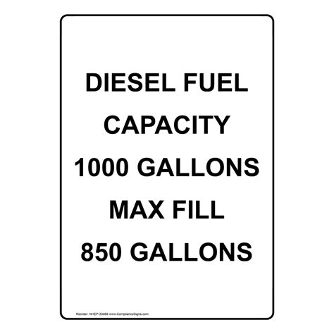 portrait diesel fuel capacity  gallons max sign nhep