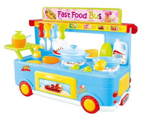 fast food bus kitchen play set toy 29pcs blue ps8807