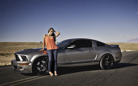 desktop wallpapers ford mustang shelby gt500 gray girls auto side