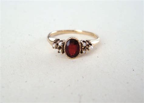 Antique Victorian Garnet And Seed Pearl 10k Yellow Gold Ring Via Etsy