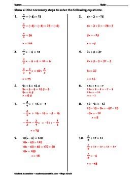 solving  step equations practice worksheet ii  maya khalil tpt