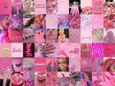 Pink Boujee Wall Collage Kit Hot Pink Aesthetic Digital Etsy