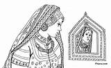 Rajasthani Woman Coloring Kids Pages People Village Indian Pitara sketch template