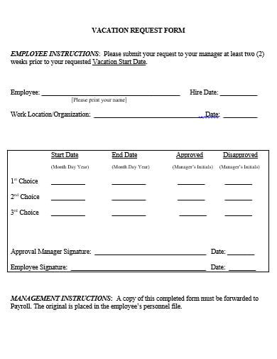 vacation request form templates