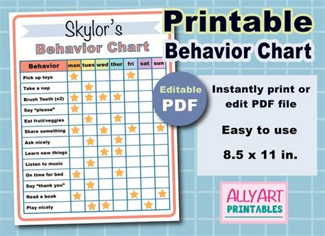 printable behavior chart   behavior chart kids etsy