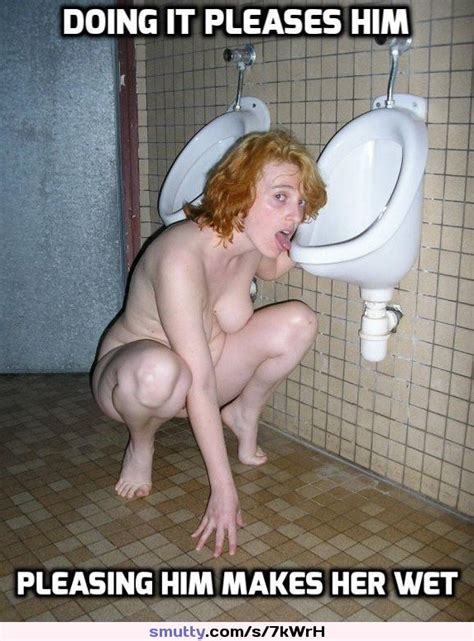 toiletsex caption urinal licking redhead toilet whore lewd piss slut tongueout cleaning