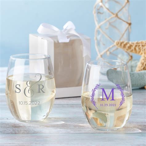 personalized monogram 9 oz stemless wine glass my wedding favors