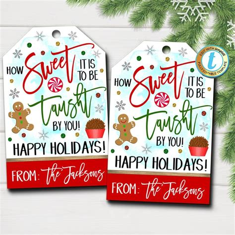 christmas teacher gift tags  sweet     taught